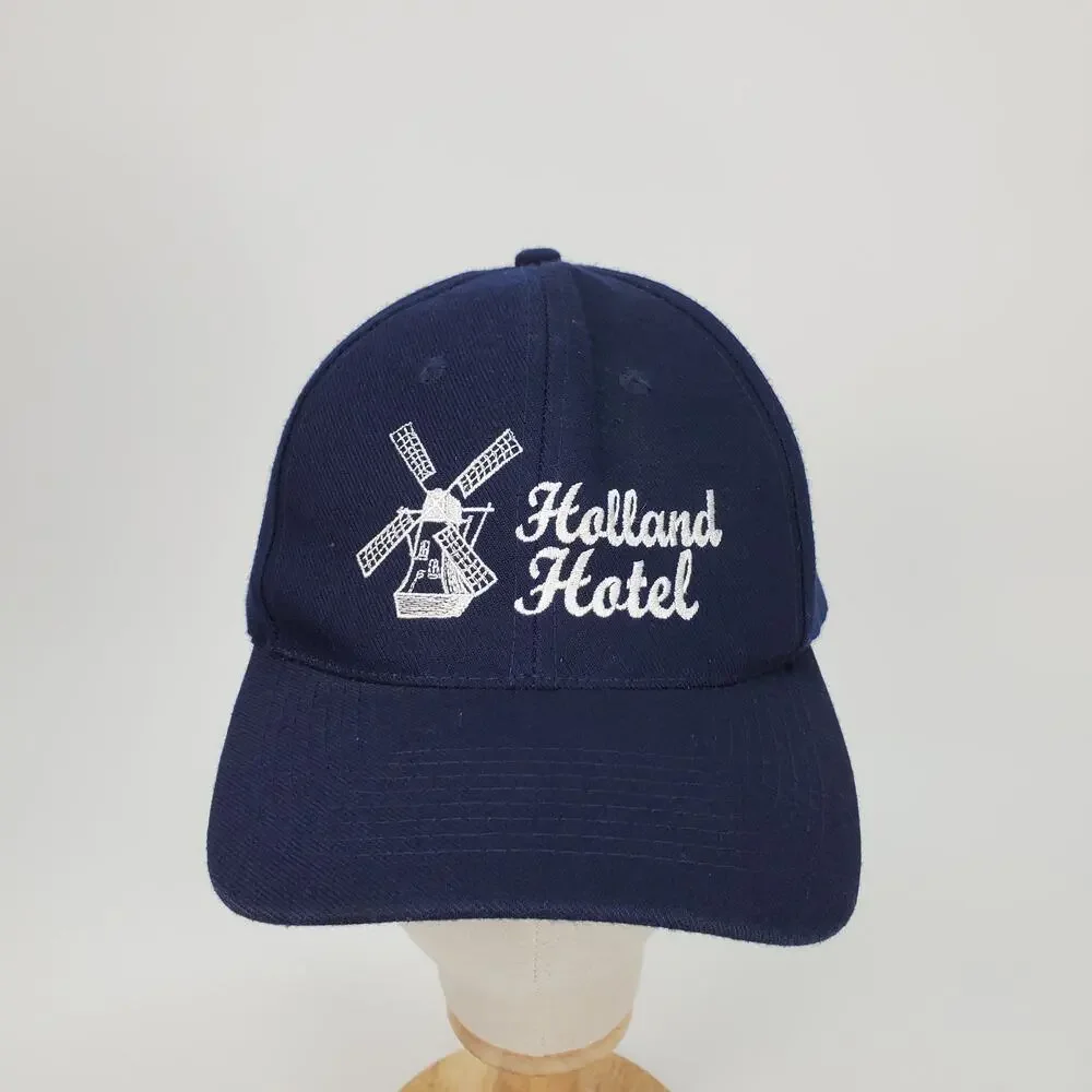 Vintage Holland Hotel Snapback Hat Navy Blue Windmill Wool Blend Baseball‎ Cap